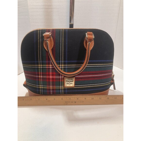 Dooney & Bourke Medium Double Zip Black Tartan Plaid Hand Bag Purse With Strap - Picture 5 of 16